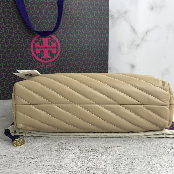 NWT Tory Burch Kira Chevron Large Convertible Should bag in light beg - Picture 5 of 13